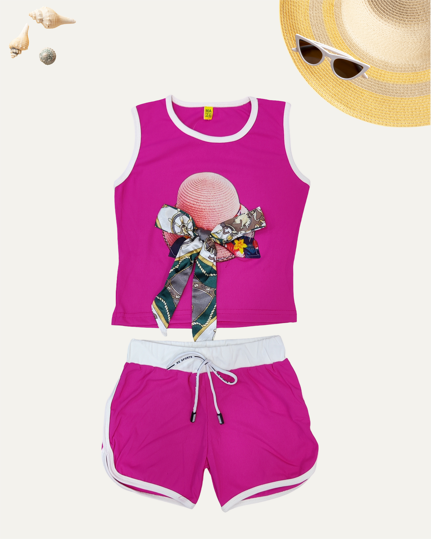 GIRLS SUMMER CO-ORD SET (HOT PINK) (1-12YEARS)