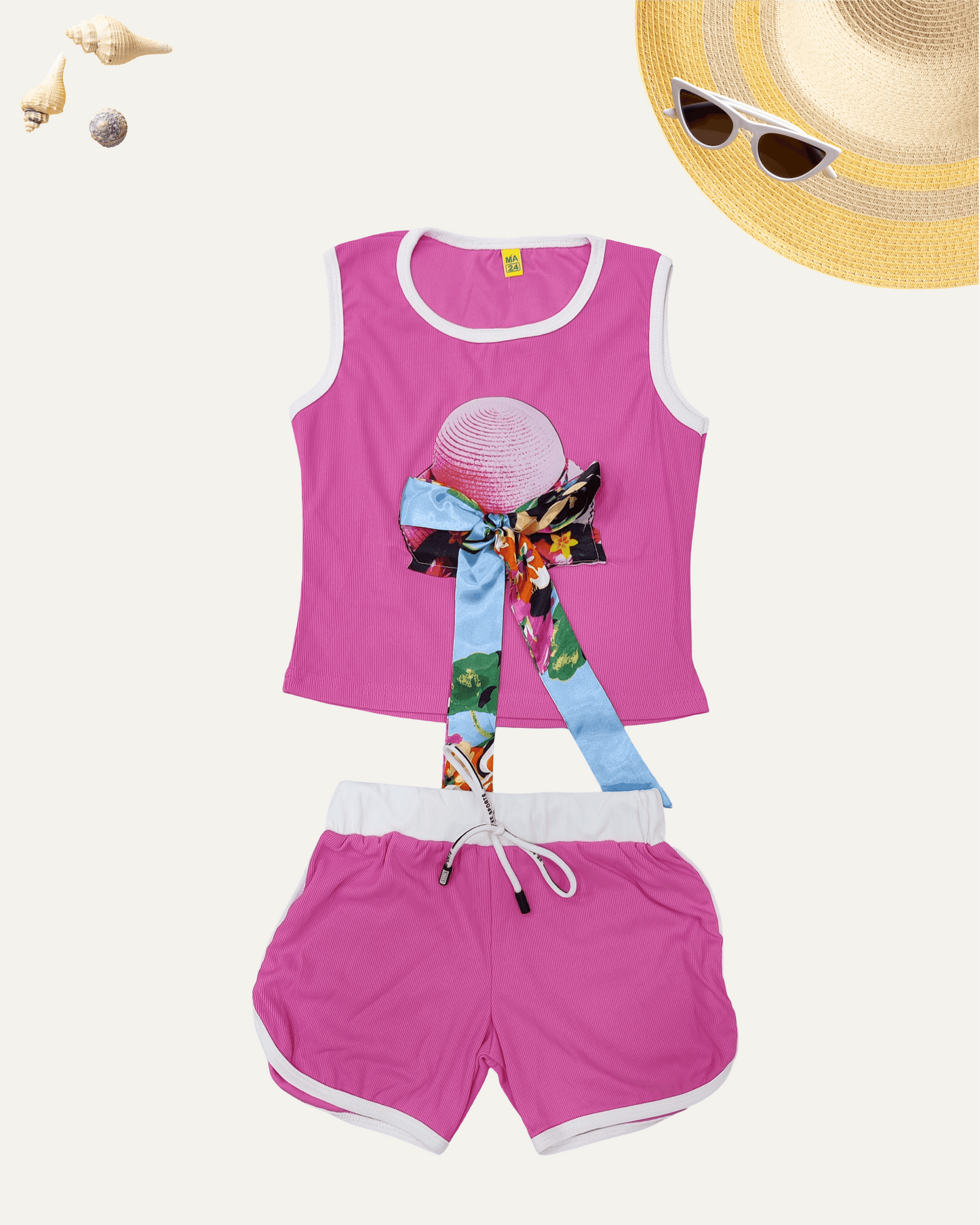 GIRLS SUMMER CO-ORD SET (PINK) (1-12YEARS) - Girlism