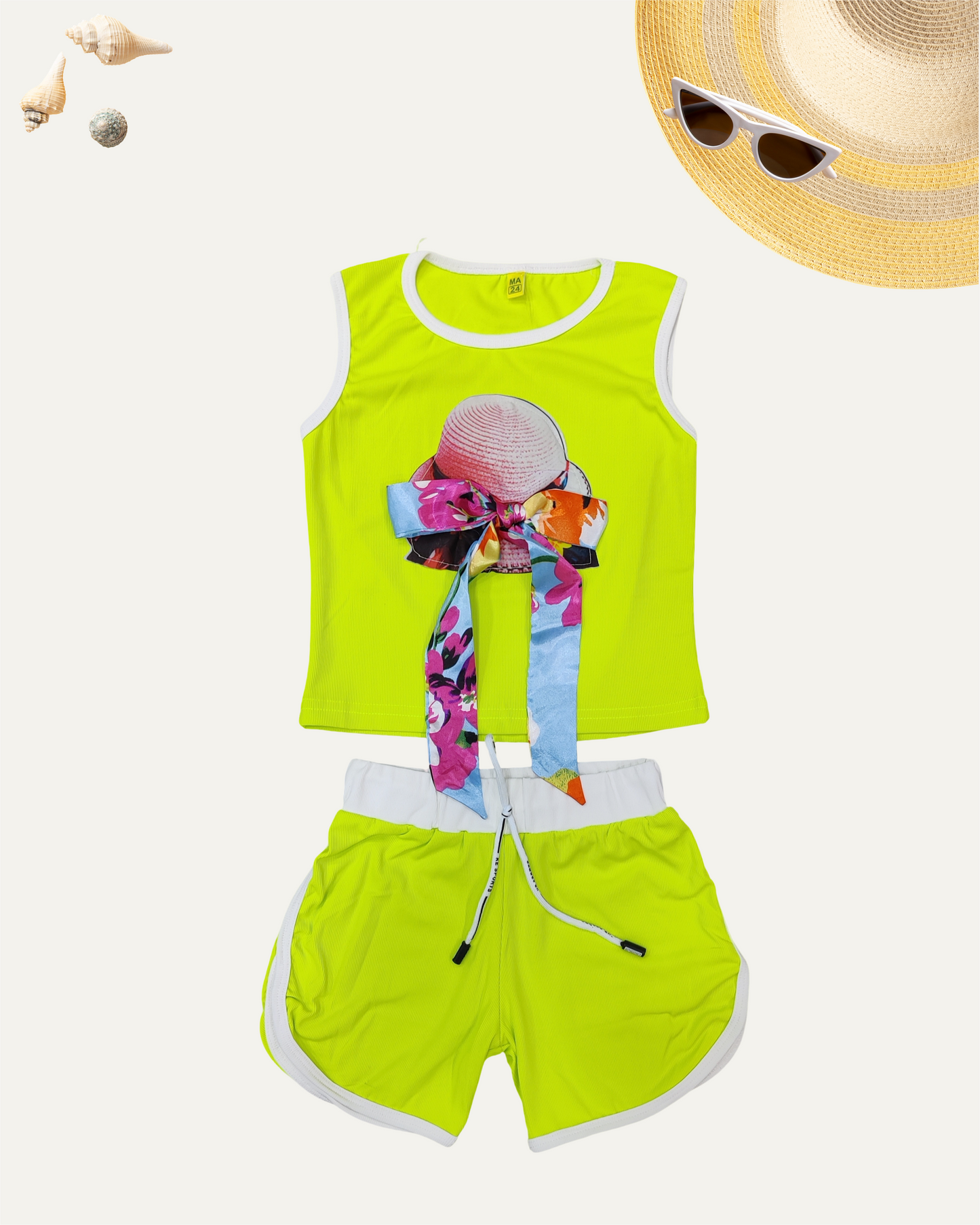 GIRLS SUMMER CO-ORD SET (NEON GREEN) (1-12YEARS)