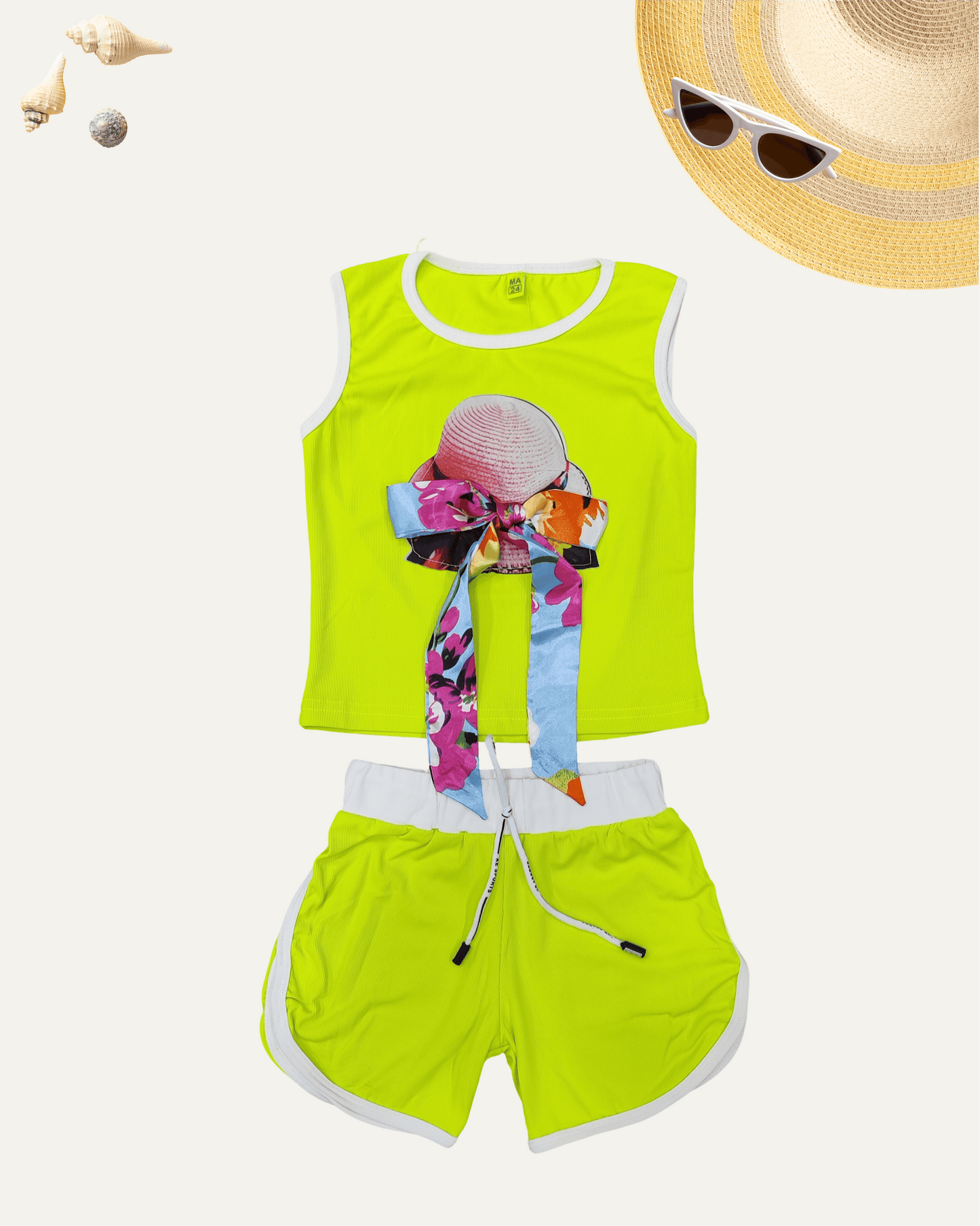 GIRLS SUMMER CO-ORD SET (NEON GREEN) (1-12YEARS) - Girlism