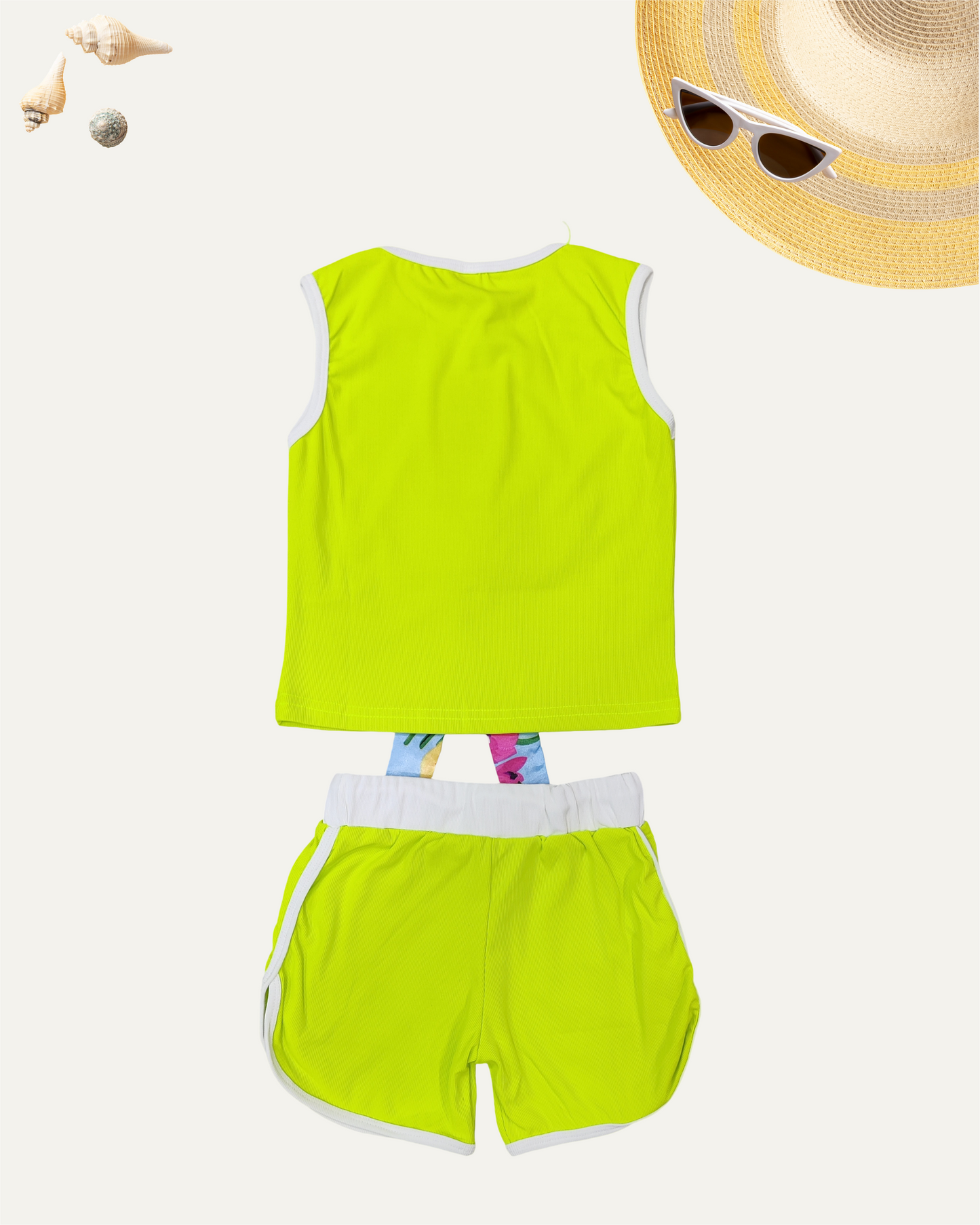 GIRLS SUMMER CO-ORD SET (NEON GREEN) (1-12YEARS)