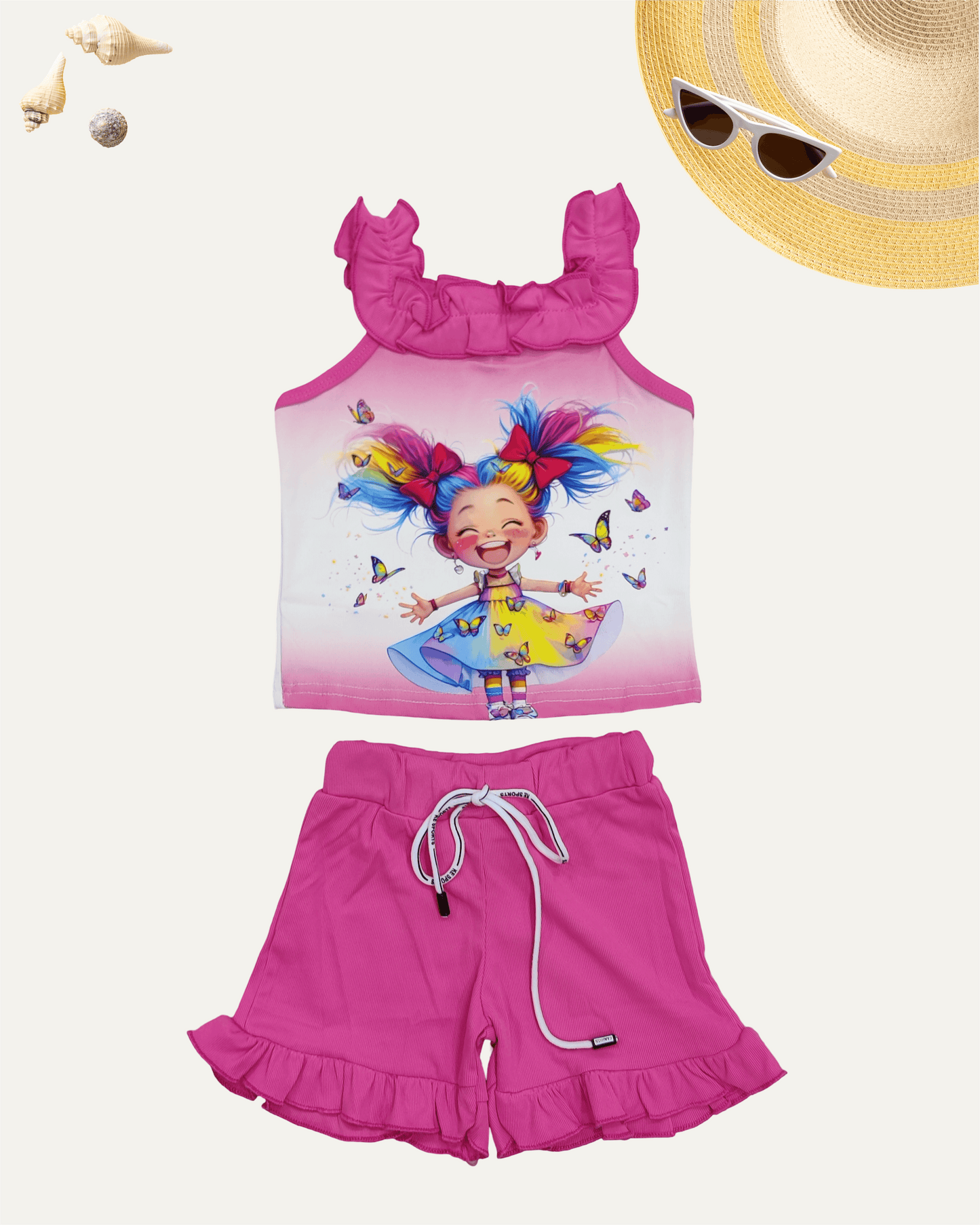 GIRLS CARTOON FRILL CO-ORD SET (PINK) (4-12 YEARS) - Girlism
