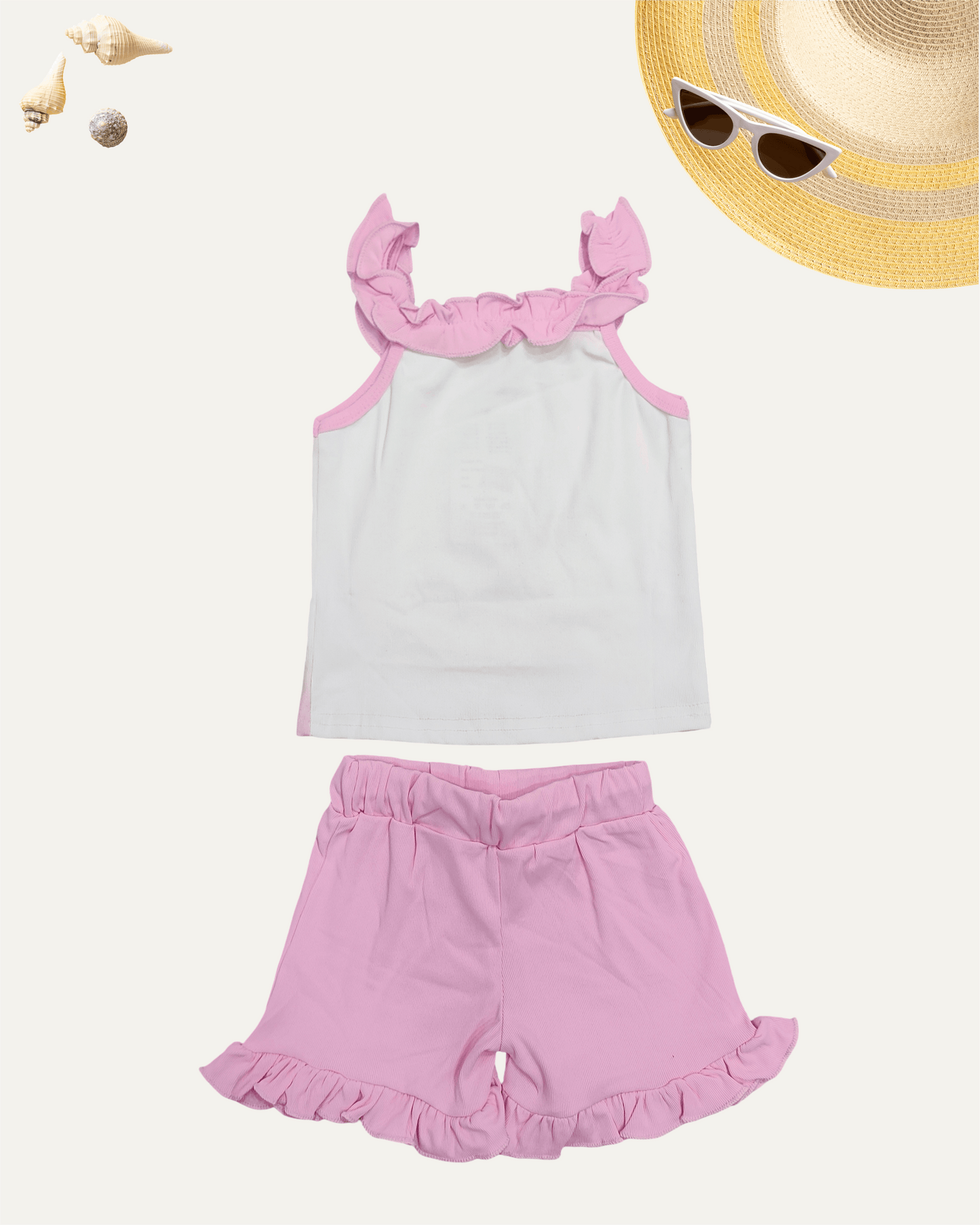 GIRLS CARTOON FRILL CO-ORD SET (BABY PINK) (4-12 YEARS) - Girlism