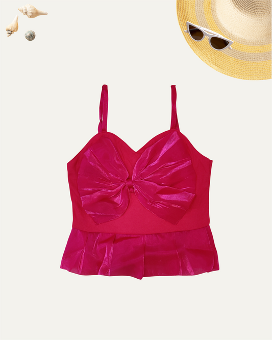 GIRLS HOT RED SATIN BOW GLAM TOP (0-11 YEARS) - Girlism
