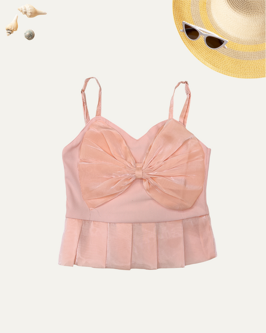 GIRLS PEACH SATIN BOW GLAM TOP (0-8 YEARS) - Girlism