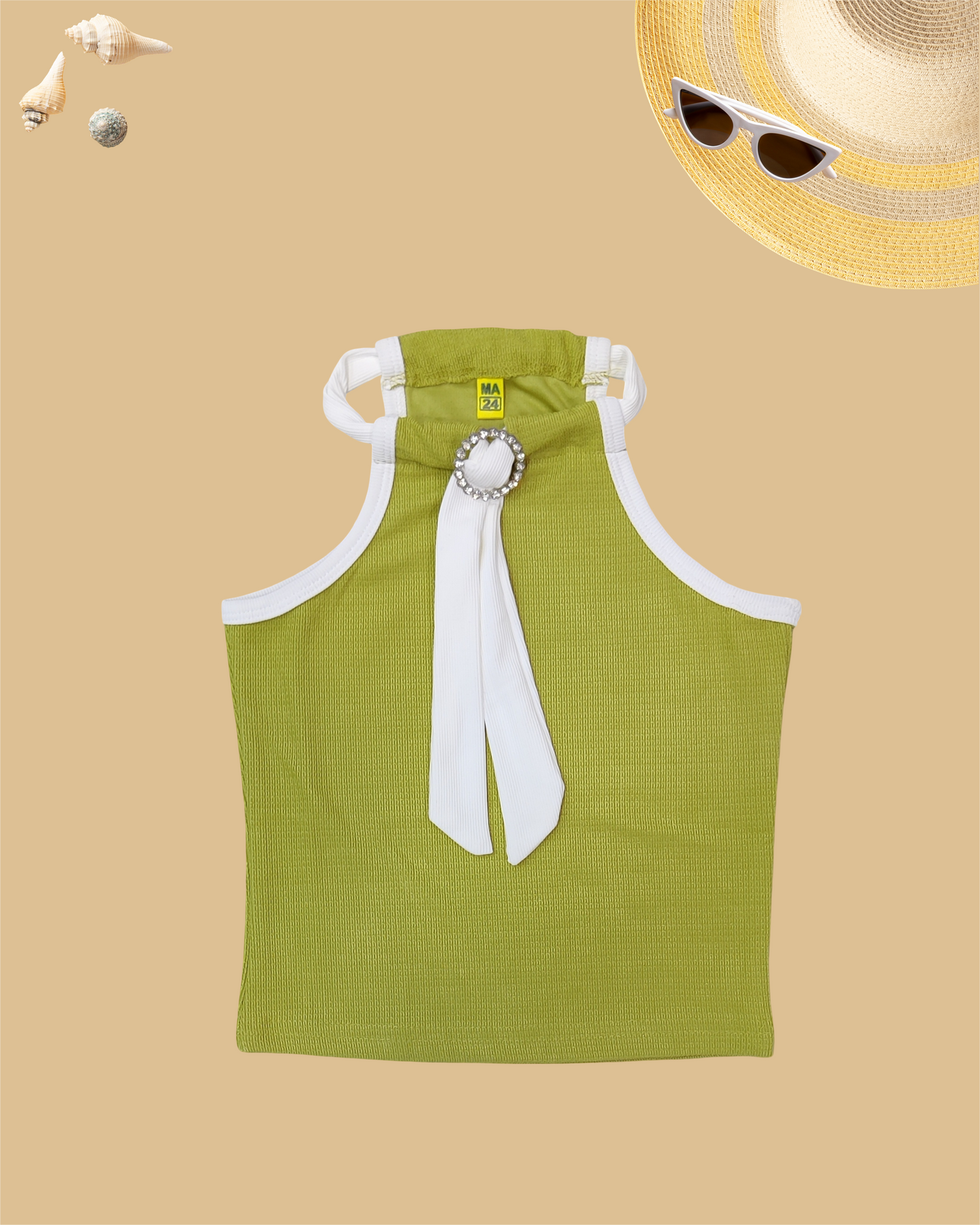 GIRLS HALTER-STYLE TOP WITH TIE (GREEN) (1-12 YEARS) - Girlism