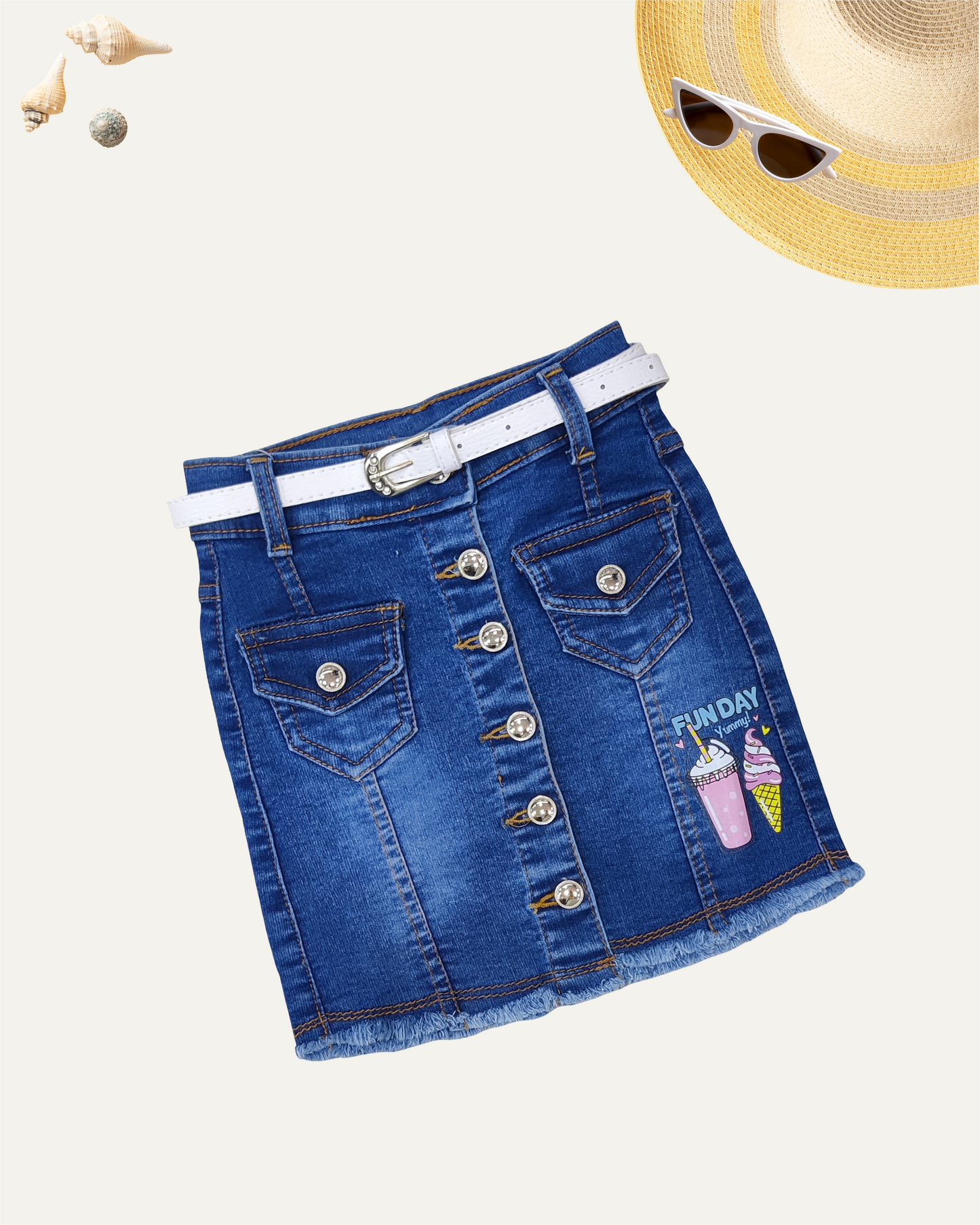 GIRLS DARK BLUE DENIM SKIRT WITH BELT (0-12 YEARS) - Girlism