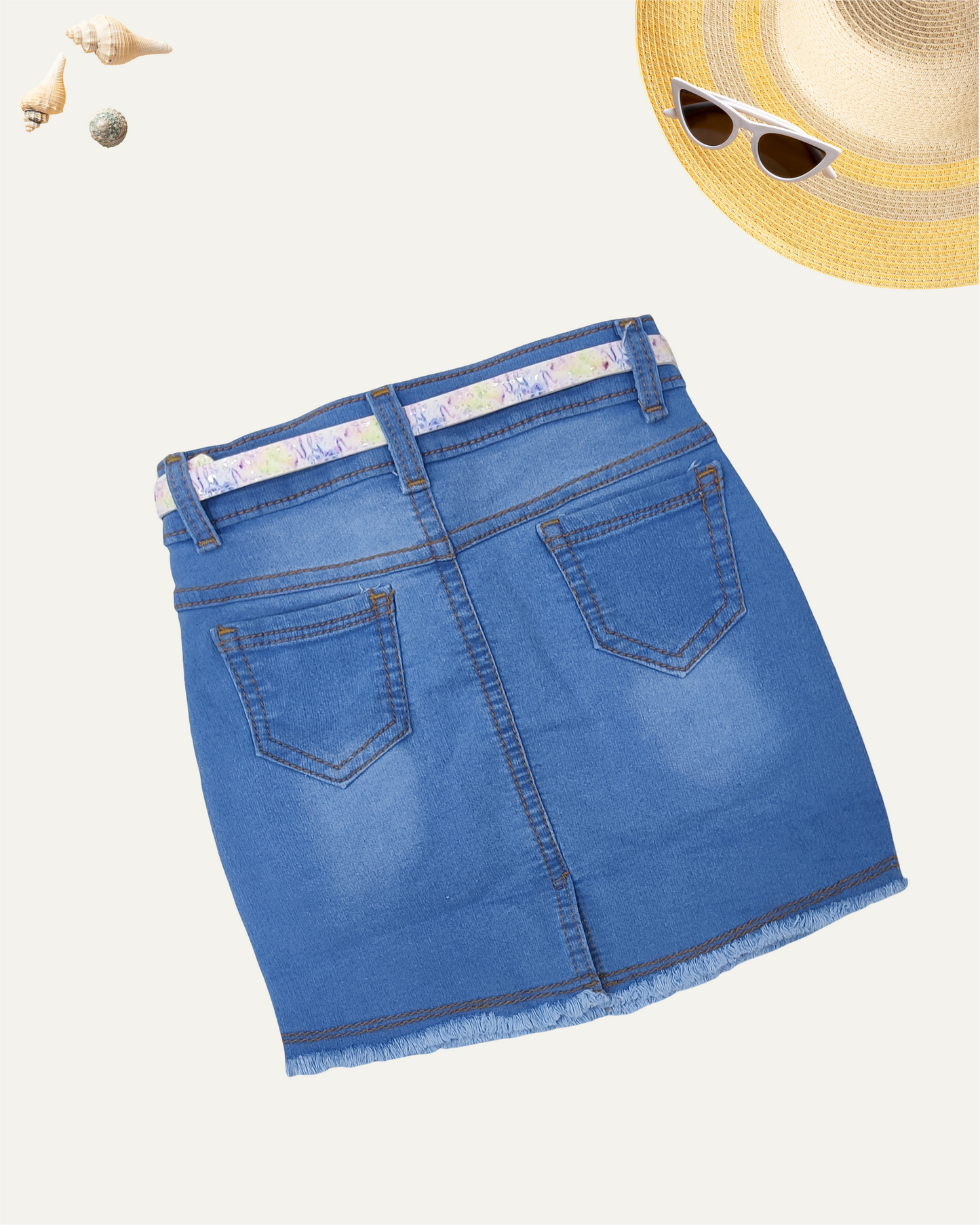 GIRL BLUE DENIM SKIRT WITH HEART POCKET CHARMS (4-12 YEARS) - Girlism
