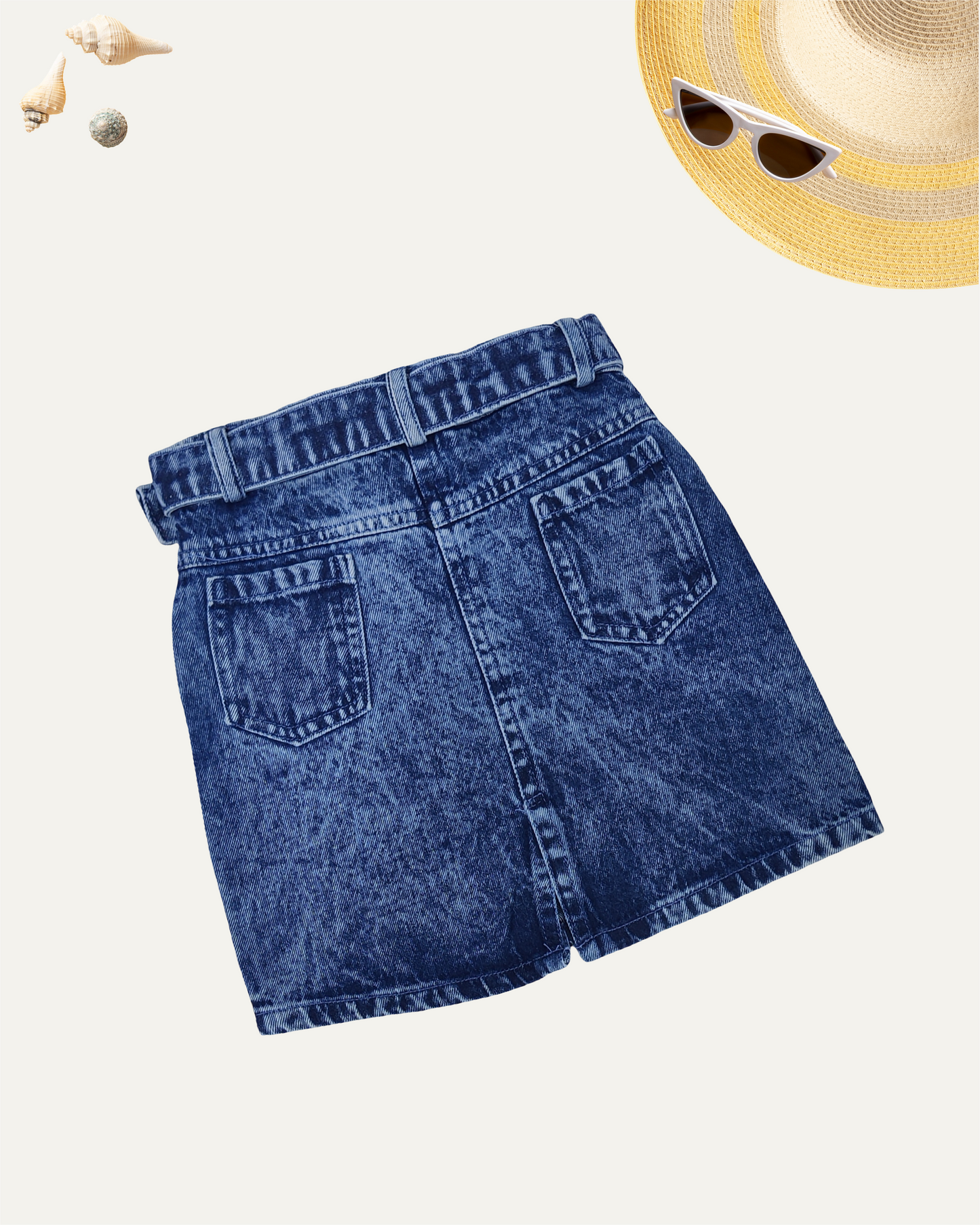 GIRLS BOW POCKETS BLUE WASHED DENIM SKIRT (1-12 YEARS) - Girlism