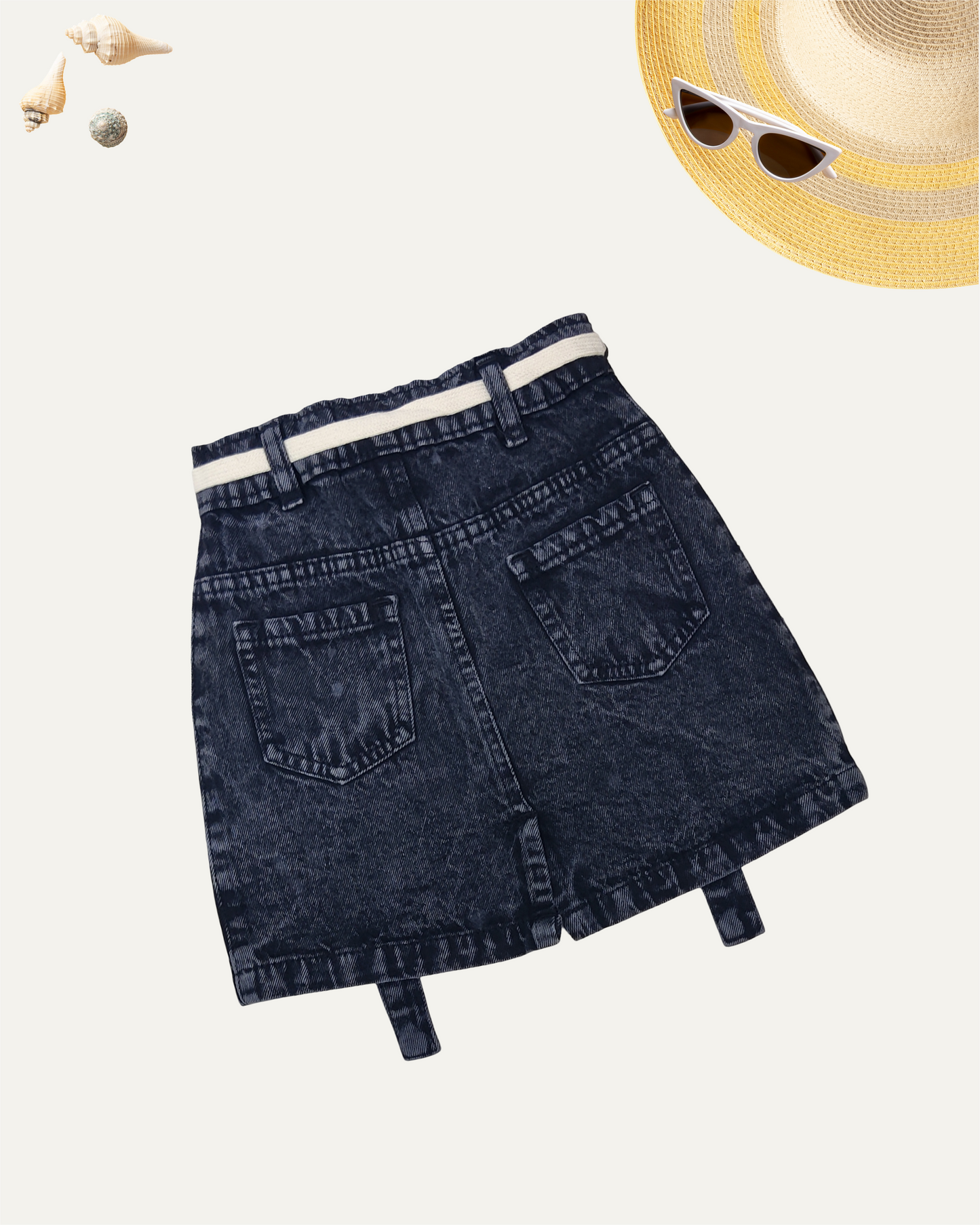 GIRLS DRAWSTRING BELT AND STRAPS DENIM SKIRT (BLACK WASH) (4-12 YEARS) - Girlism