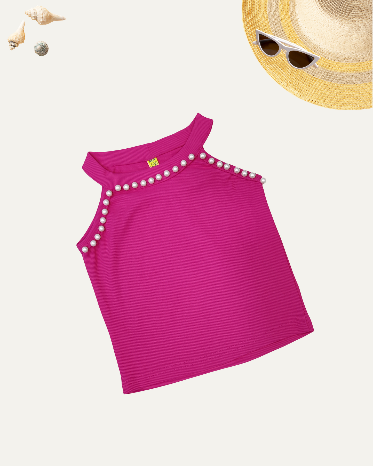 GIRLS SLEEVELESS PEARL TOP HOT PINK (3-11 YEARS) - Girlism