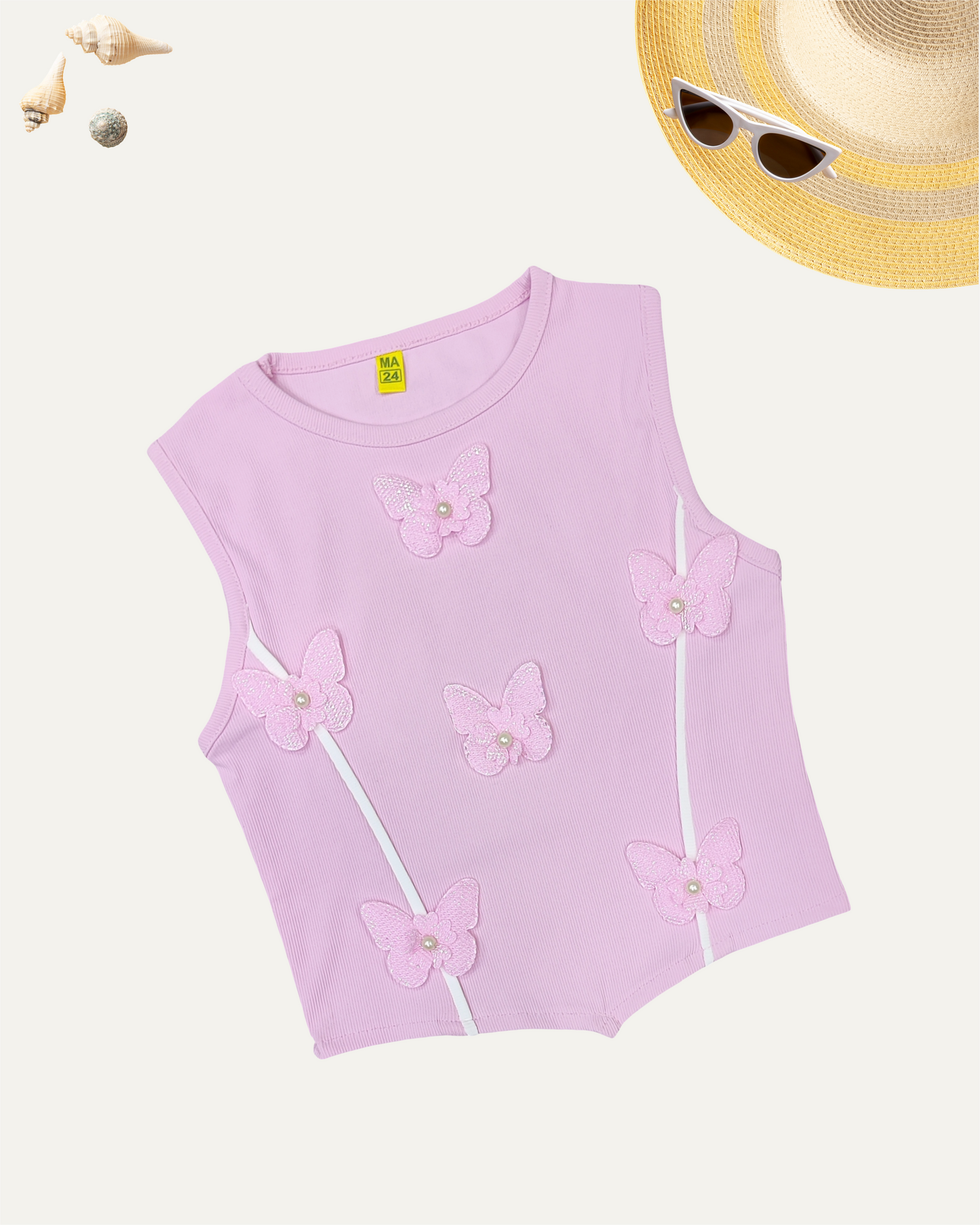 GIRLS BABY PINK BUTTERFLY TOP (1-12 YEARS) - Girlism