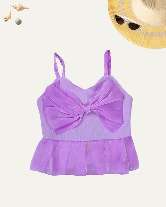 GIRLS LAVENDER SATIN BOW GLAM TOP (0-8 YEARS) - Girlism