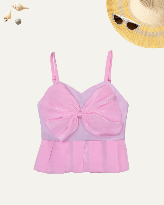 GIRLS PINK SATIN BOW GLAM TOP (0-8 YEARS) - Girlism