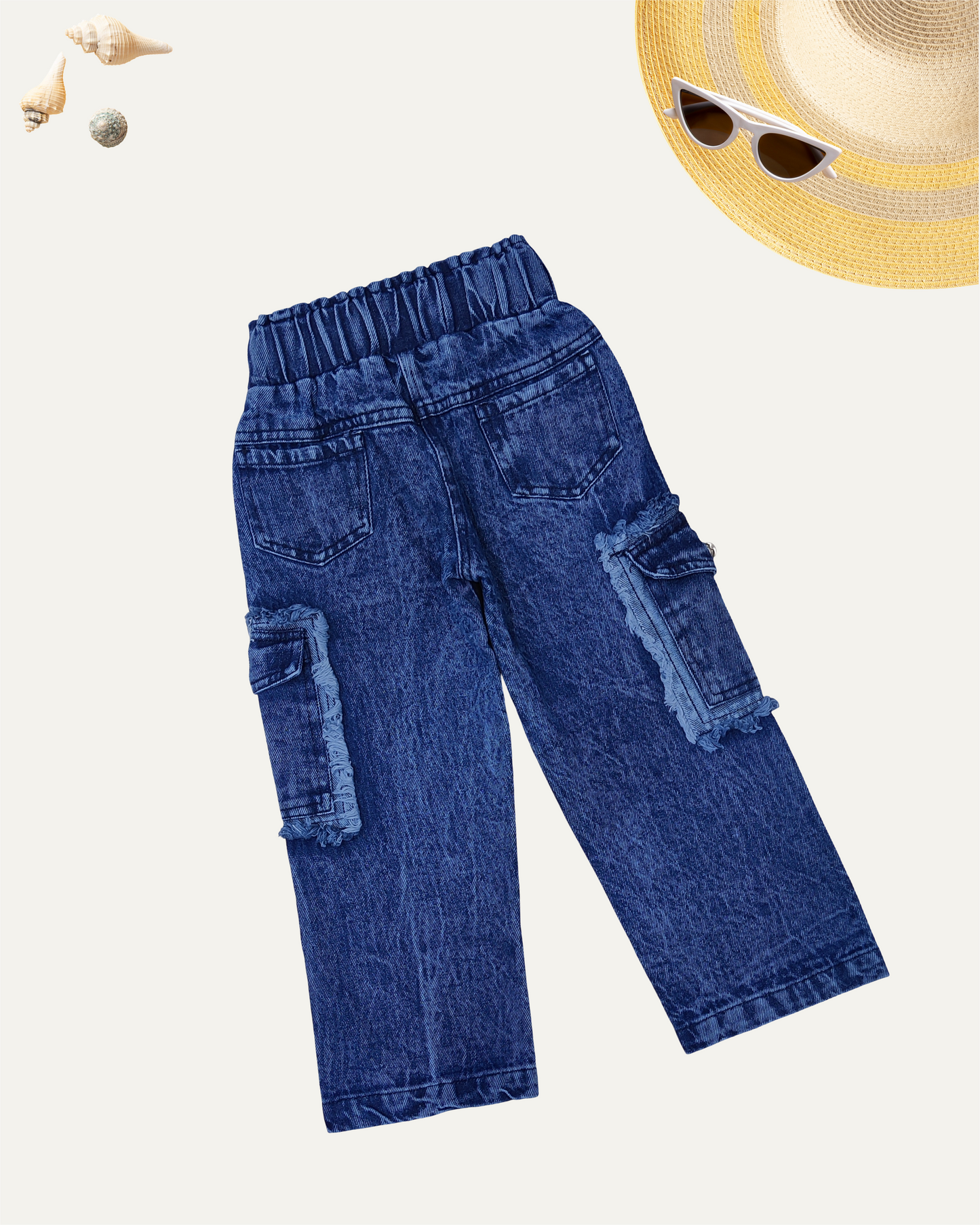 GIRLS DENIM CARGO JEANS (4-12 YEARS) (BLUE WASH) - Girlism