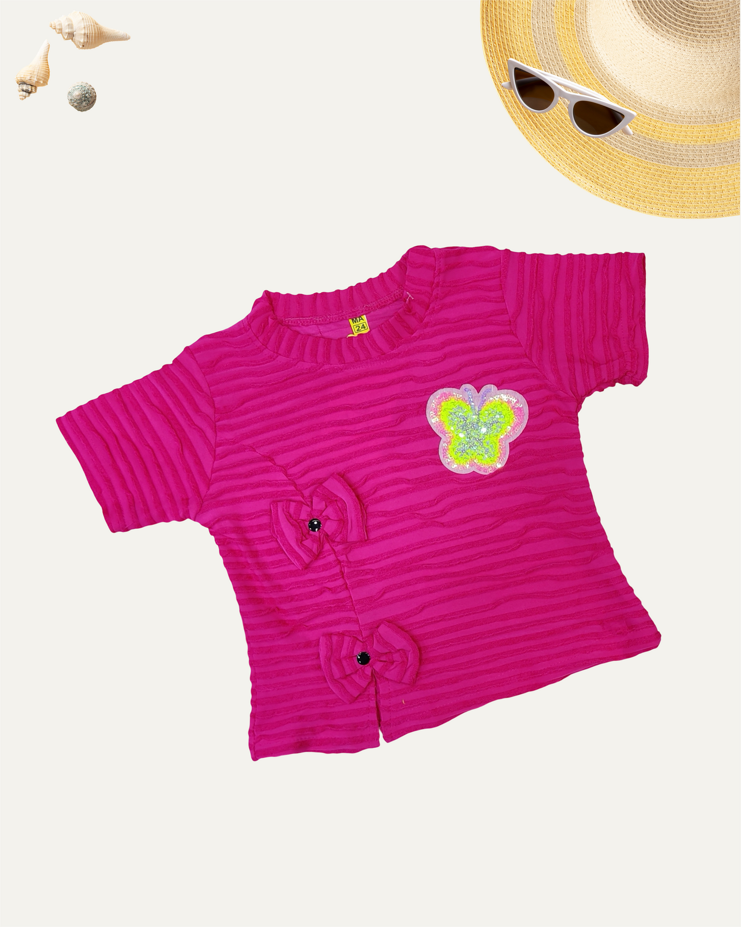 GIRLS TEXTURED BUTTERFLY TOP (HOT PINK) (4-14 YEARS) - Girlism