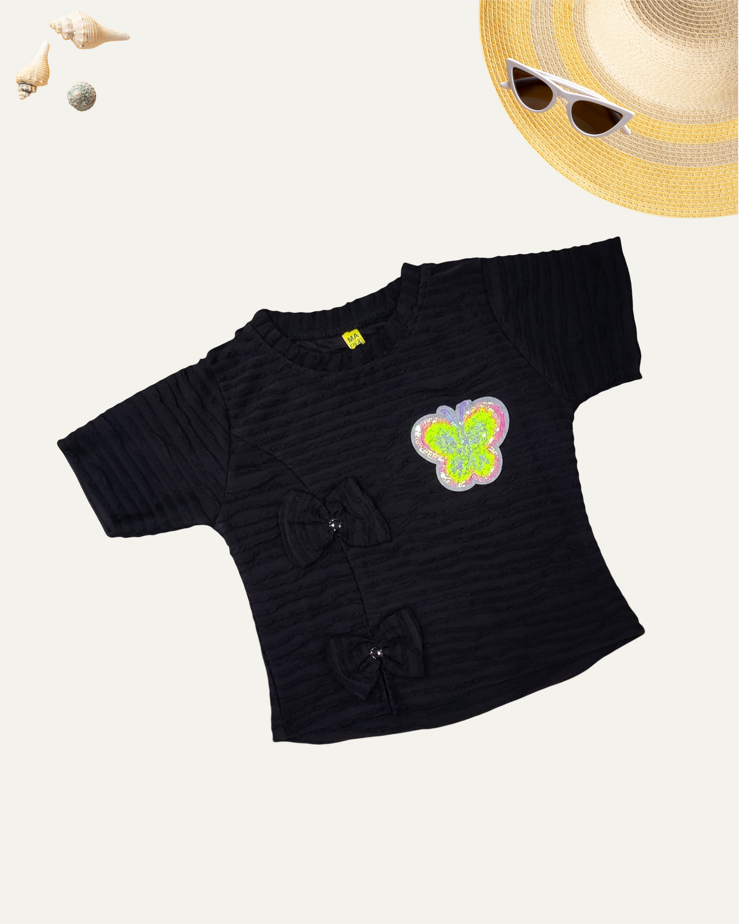 GIRLS TEXTURED BUTTERFLY TOP (BLACK) (4-14 YEARS) - Girlism