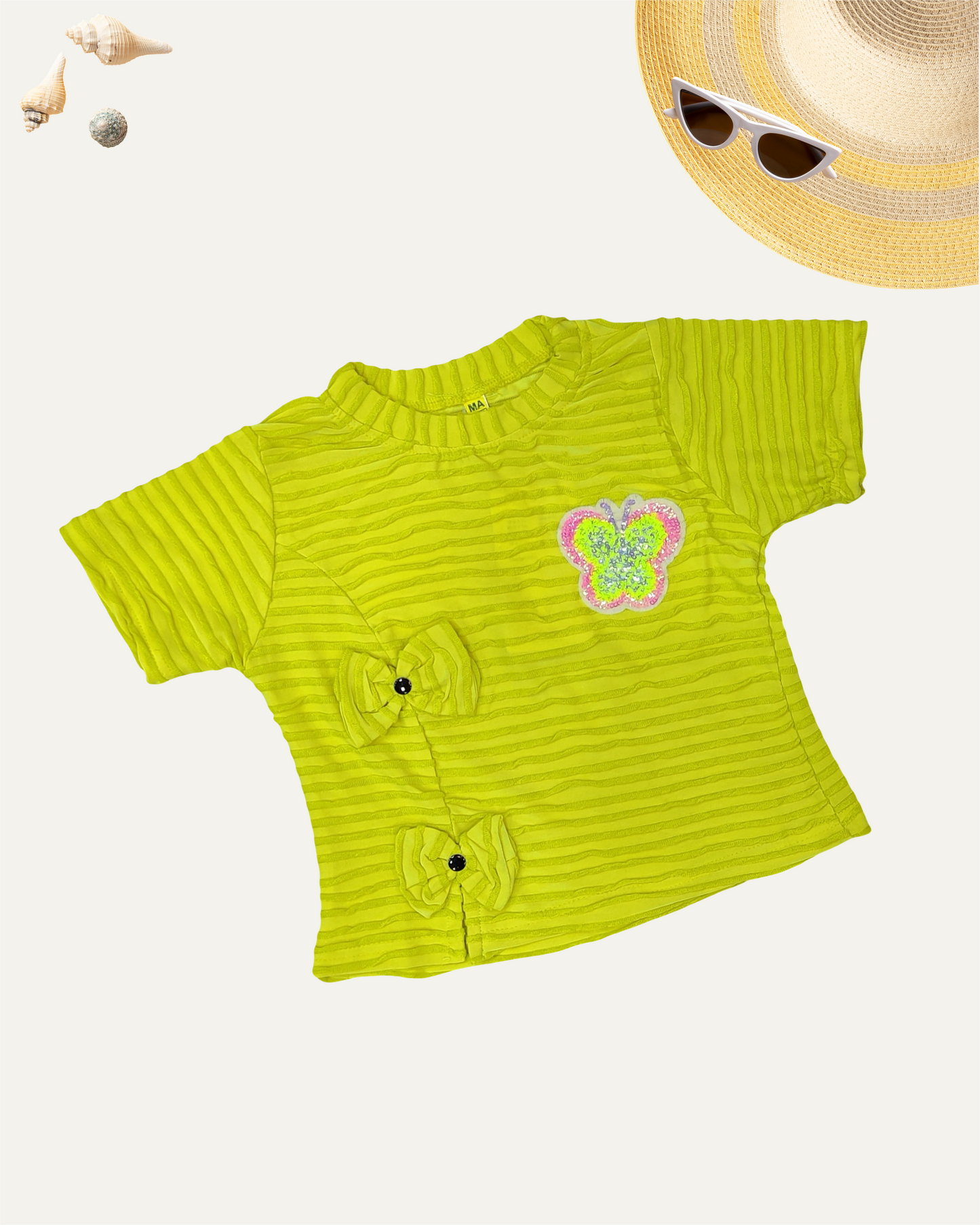 GIRLS TEXTURED BUTTERFLY TOP (LIME GREEN) (4-14 YEARS) - Girlism