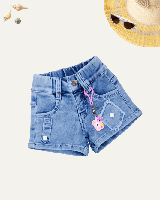 GIRLS DENIM SHORTS WITH CAMERA CHARM (1-6 YEARS) - Girlism