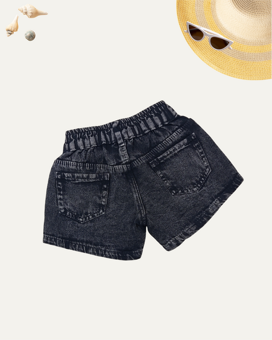GIRLS BLACK DENIM SHORTS WITH COLOURED BUTTONS (4-12 YEARS) - Girlism