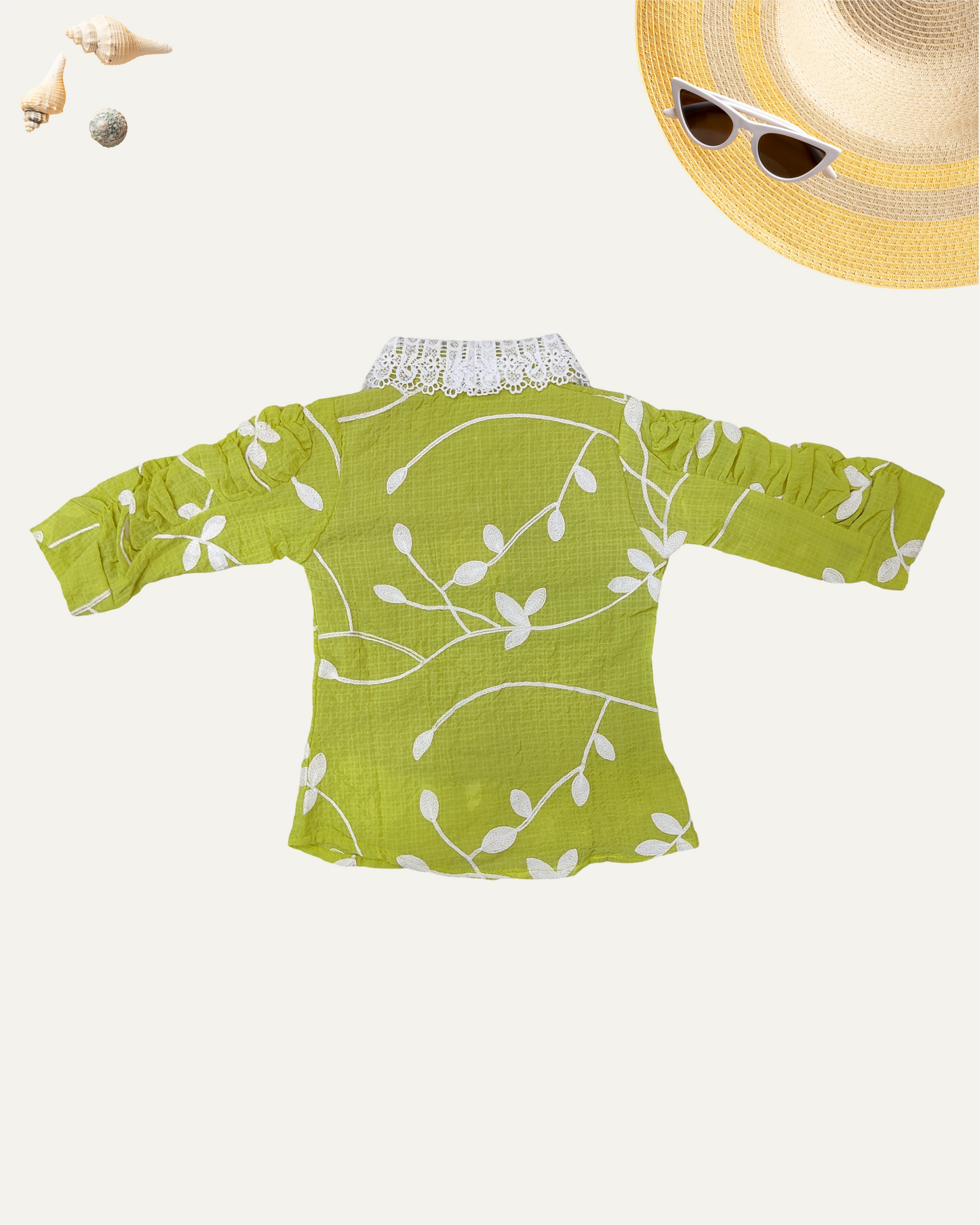 GIRLS FLORAL SHIRT WITH LACE COLLAR (LIME GREEN ) (4-14 YEARS) - Girlism