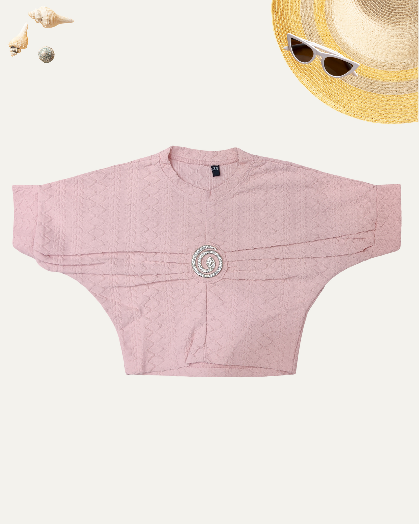 GIRLS PINK TOP WITH A BROOCH (4-12 YEARS) - Girlism