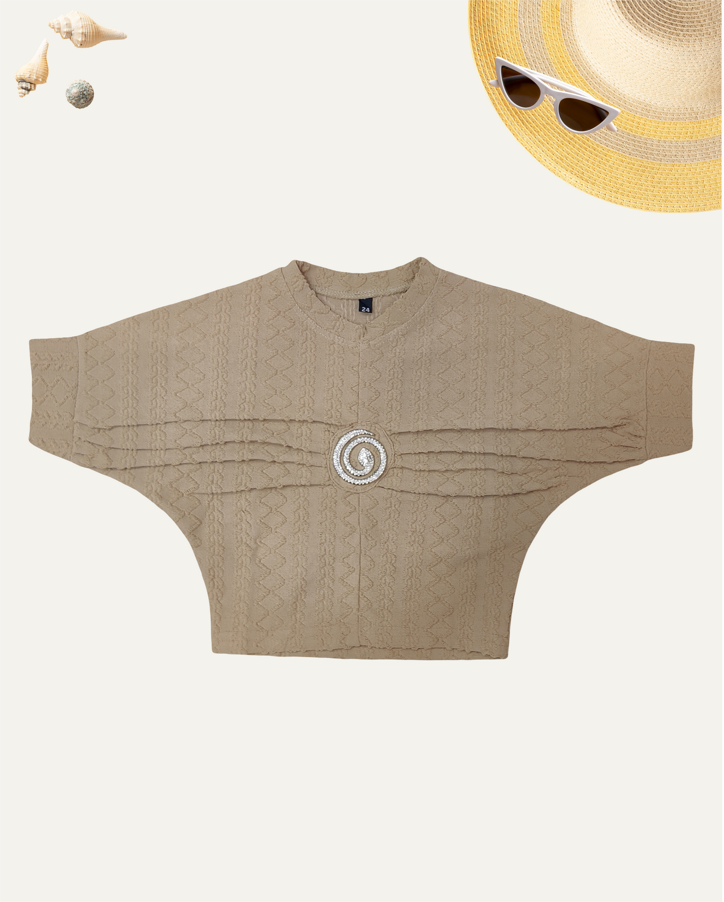 GIRLS BEIGE TOP WITH BROOCH (4-12 YEARS) - Girlism