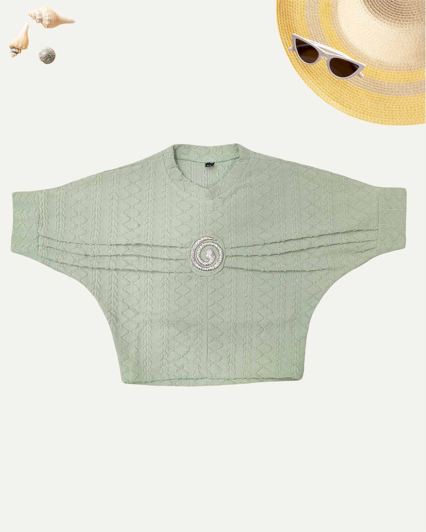 GIRLS MINT GREEN TOP WITH A BROOCH (4-12 YEARS) - Girlism