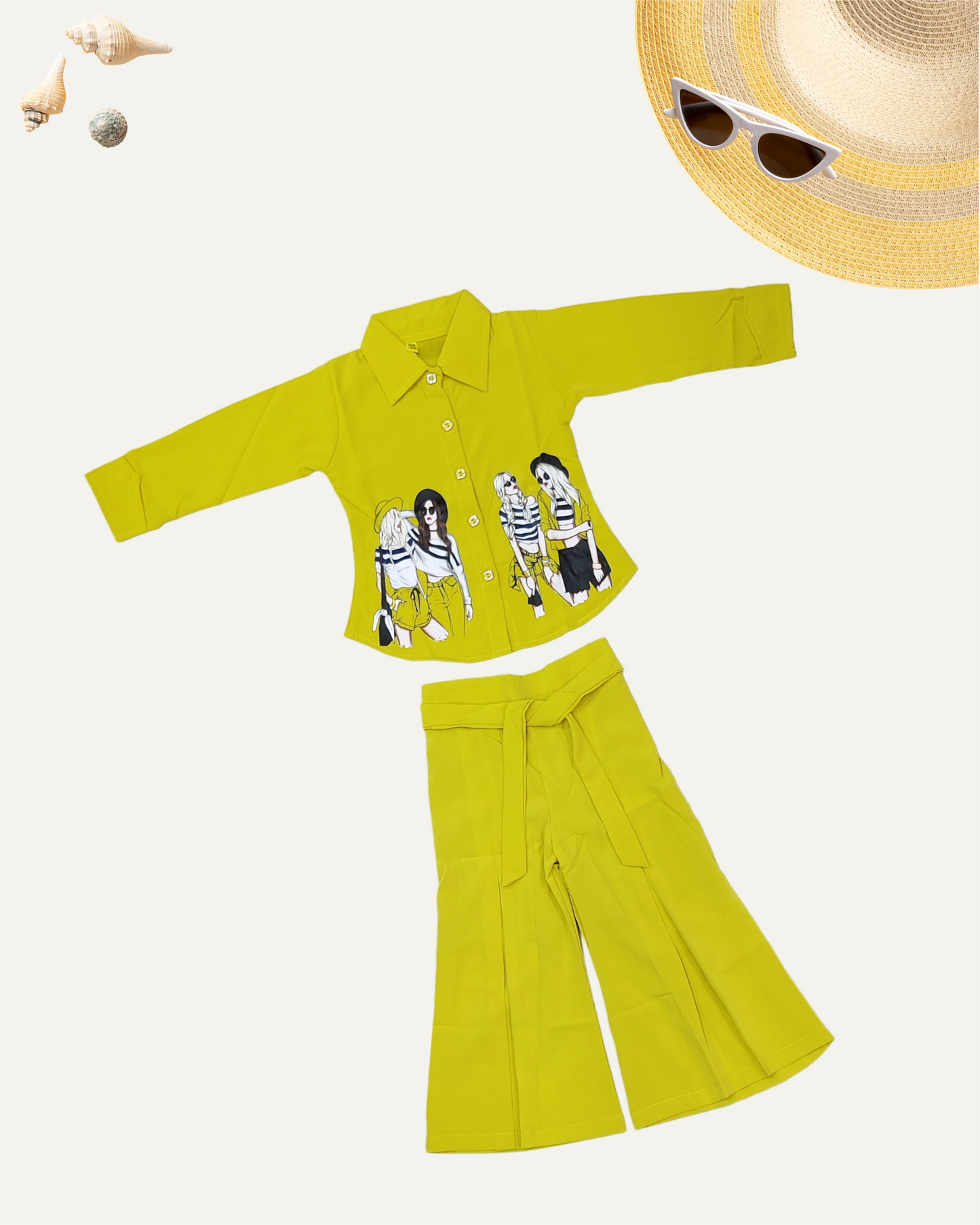 GIRLS 2PC PRINTED PANT CO-ORD SET (MUSTARD YELLOW) (4-12 YEARS) - Girlism