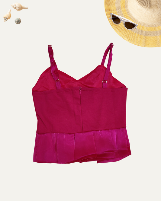 GIRLS DARK PINK SATIN BOW GLAM TOP (0-11 YEARS) - Girlism