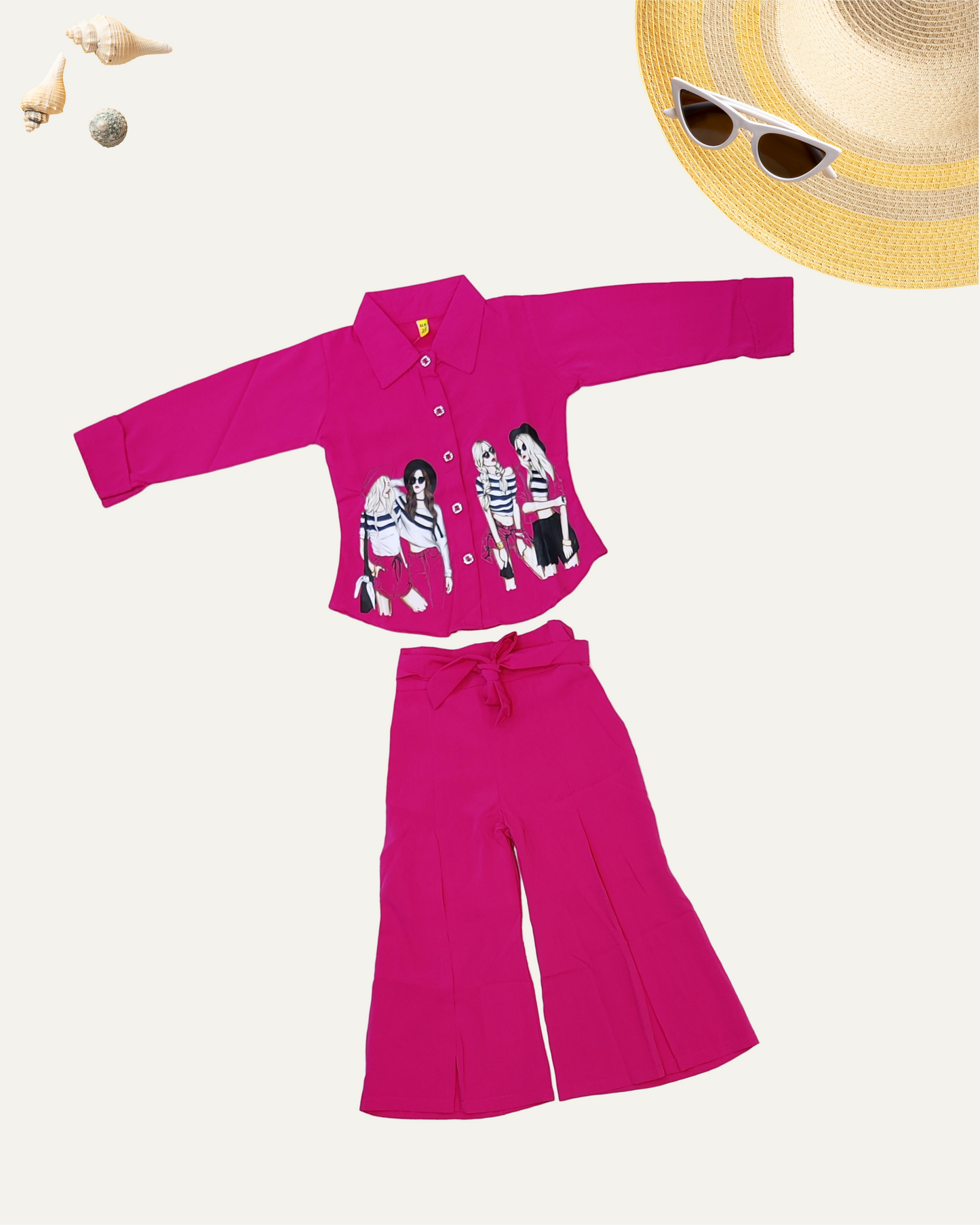 GIRLS 2PC PRINTED PANT CO-ORD SET (HOT PINK) (4-12 YEARS) - Girlism