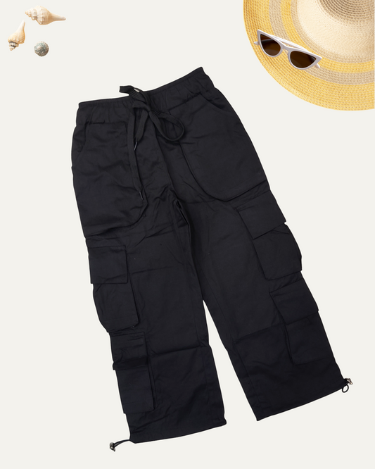 GIRLS BLACK CARGO PANTS (4-12 YEARS)