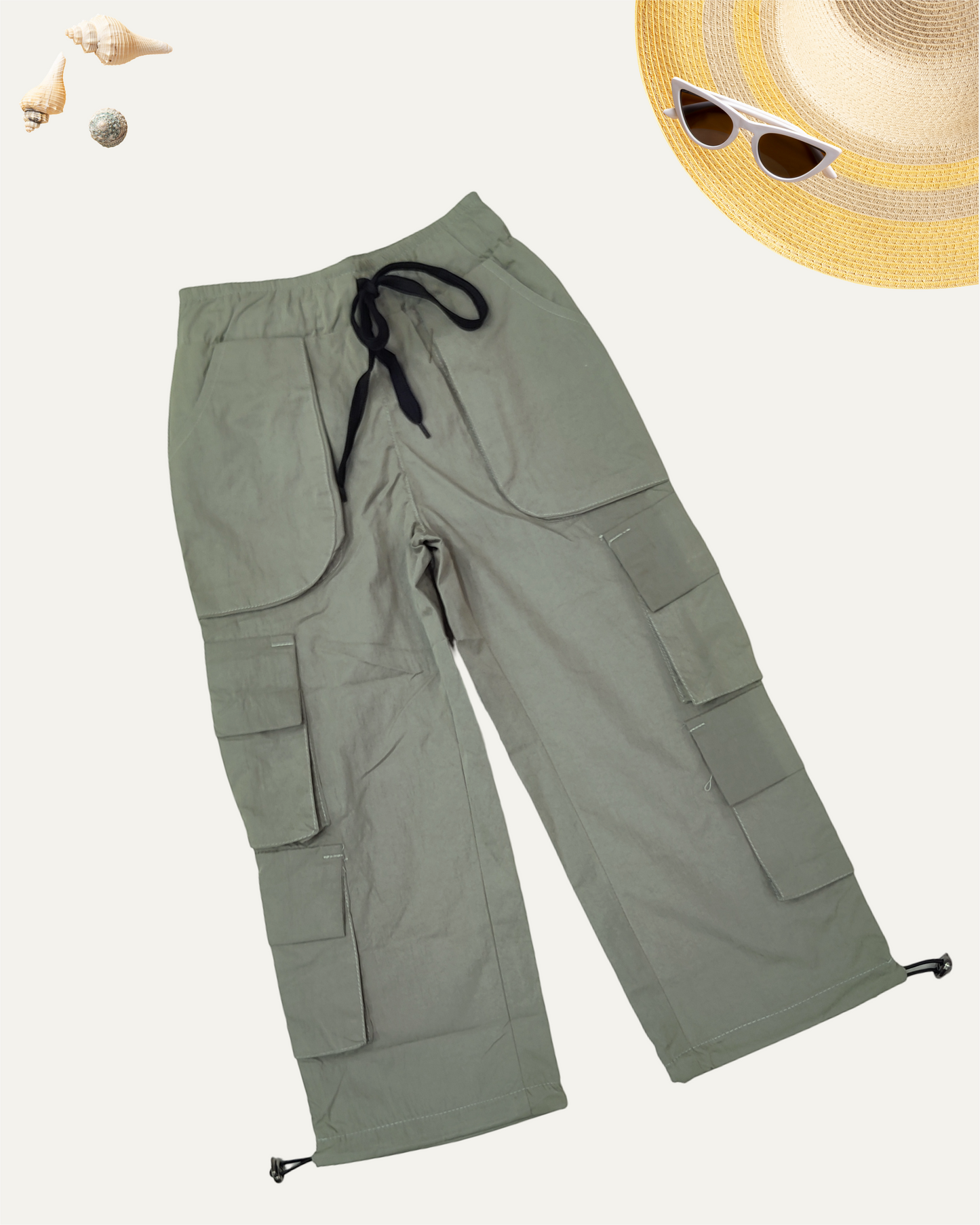 GIRLS OLIVE GREEN CARGO PANTS (4-12 YEARS)