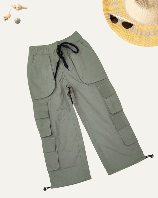 GIRLS OLIVE GREEN CARGO PANTS (4-12 YEARS)