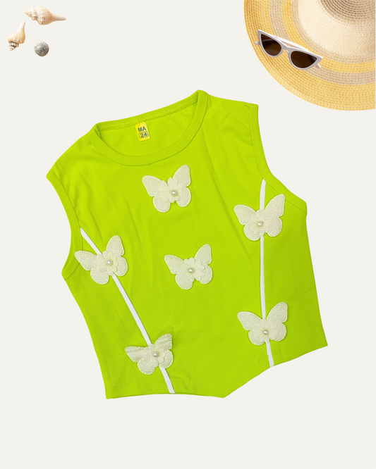 GIRLS NEON GREEN BUTTERFLY TOP (4-12 YEARS) - Girlism