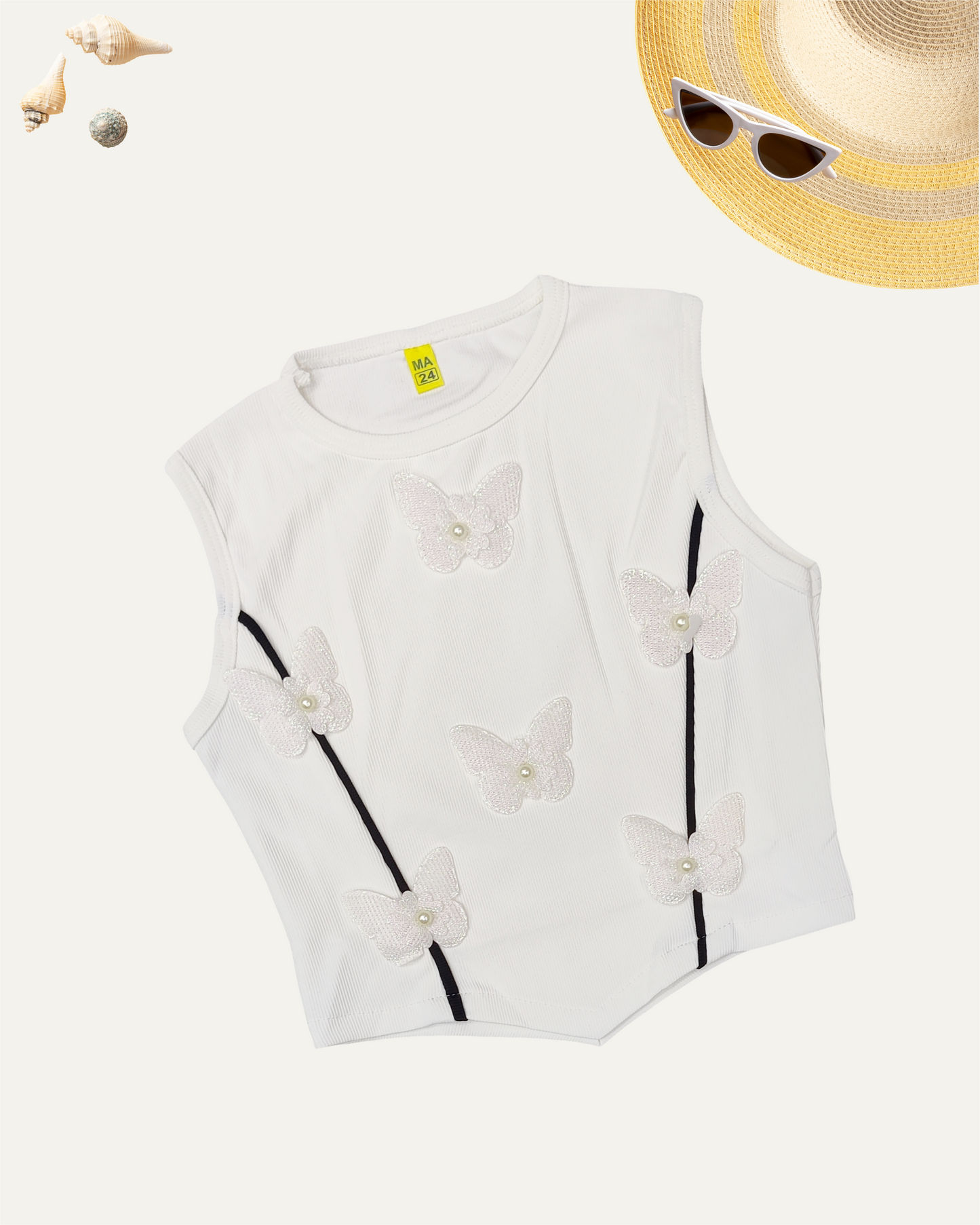 GIRLS WHITE BUTTERFLY TOP (4-12 YEARS) - Girlism