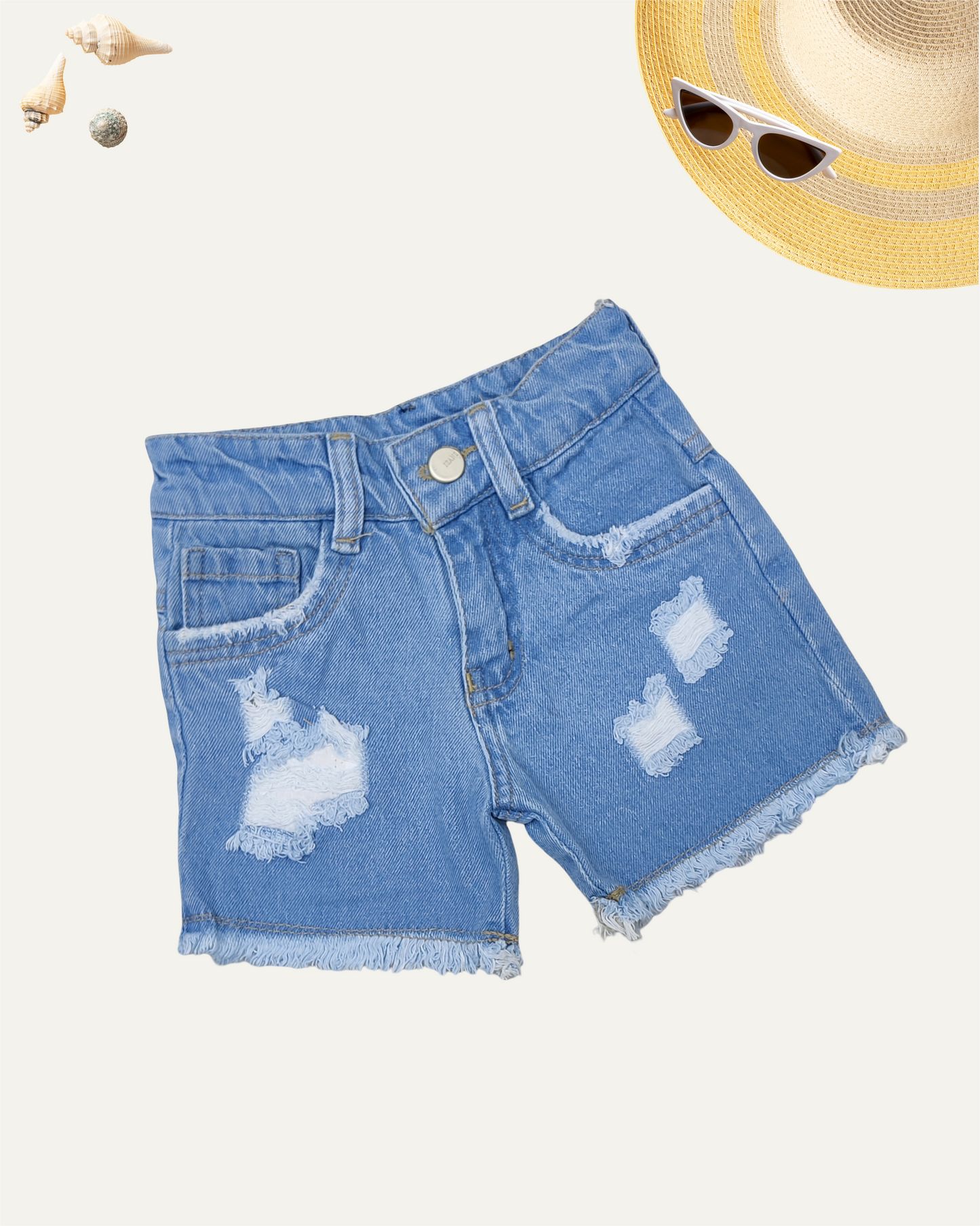GIRLS DISTRESSED SHORTS (LIGHT BLUE WASH) (1-12 YEARS)