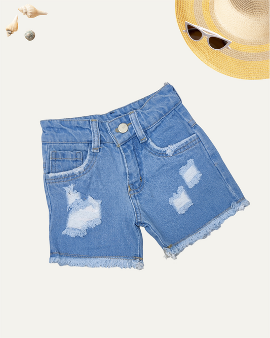 GIRLS DISTRESSED SHORTS (LIGHT BLUE WASH) (1-12 YEARS)