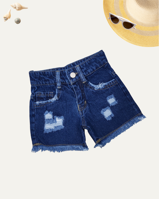 GIRLS DISTRESSED SHORTS (NAVY WASH) (1-12 YEARS)