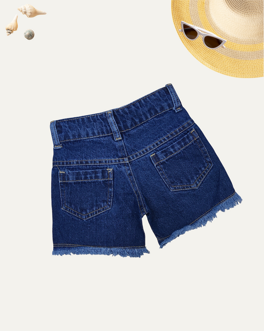 GIRLS DISTRESSED SHORTS (NAVY WASH) (1-12 YEARS)