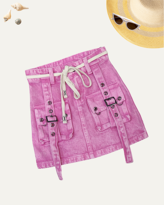 GIRLS PINK UTILITY DENIM SKIRT (4-12 YEARS)