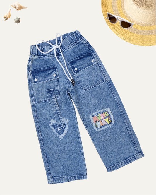 GIRLS LIGHT BLUE CARGO DENIM JEANS (0-12 YEARS)