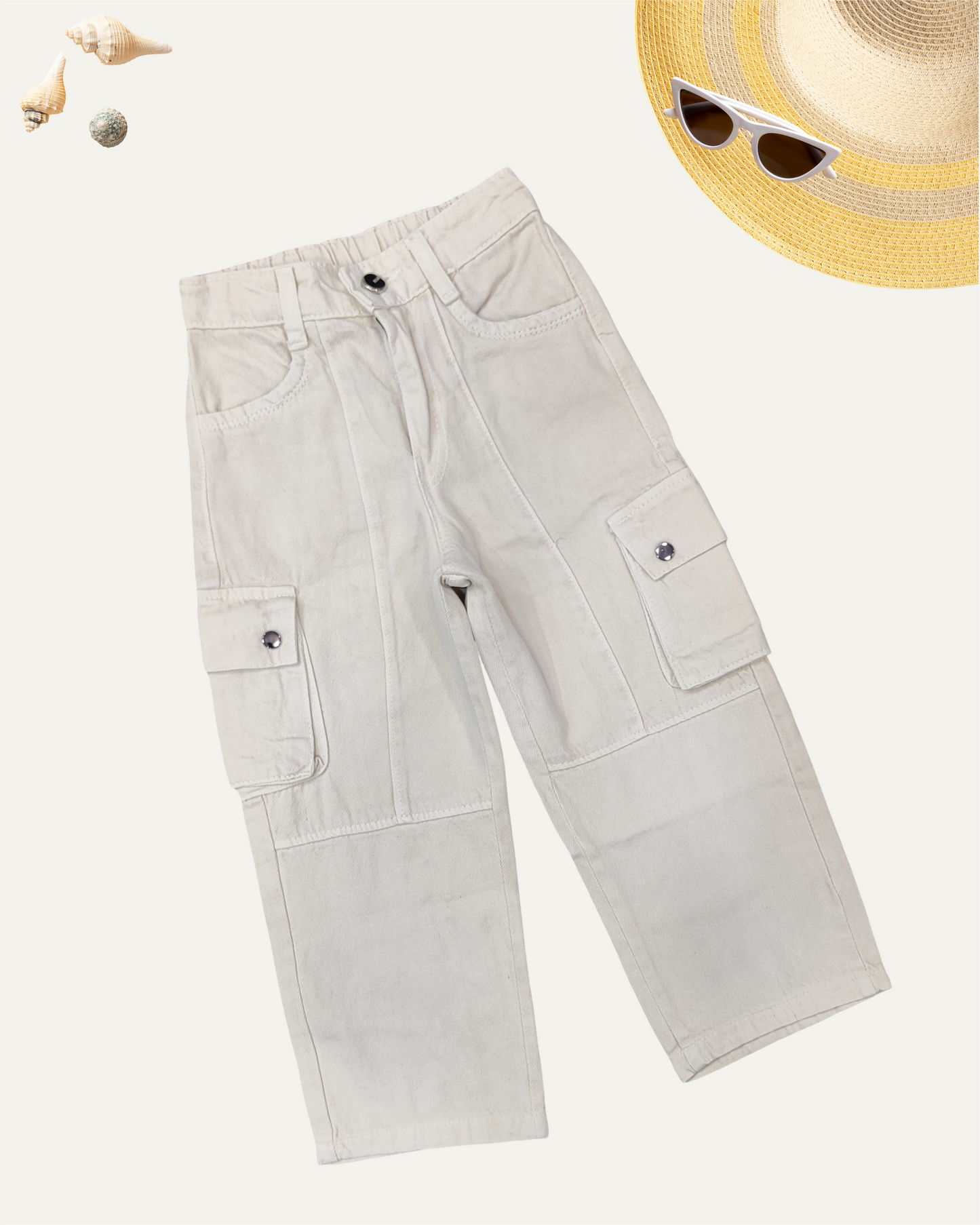 GIRLS WHITE CARGO PANTS (4-12 YEARS)