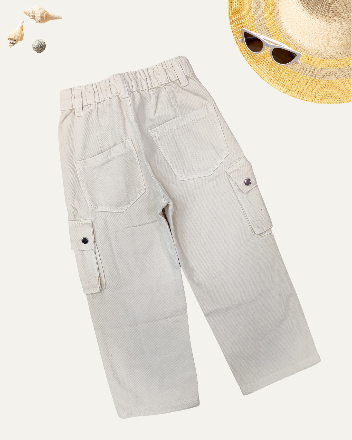 GIRLS WHITE CARGO PANTS (4-12 YEARS)