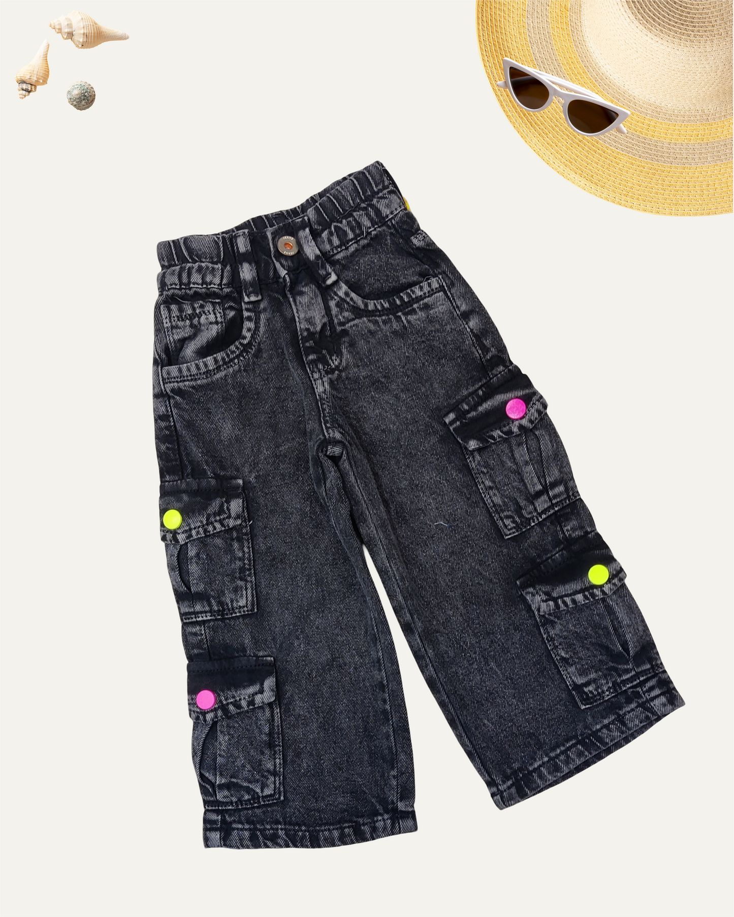 GIRLS CHARCOAL CARGO JEANS (1-12 YEARS)