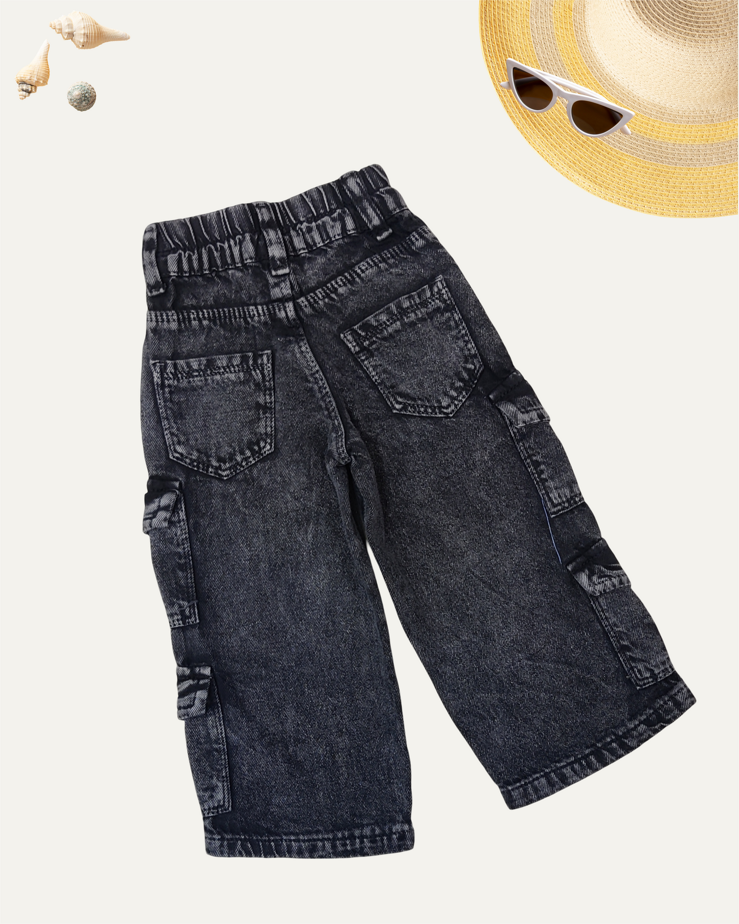 GIRLS CHARCOAL CARGO JEANS (1-12 YEARS)