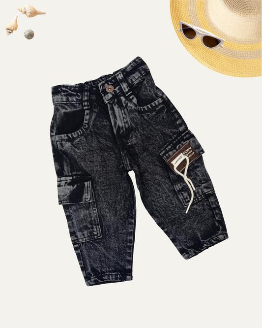 GIRLS EDGY BLACK WASH CARGO JEANS (0-5 YEARS)