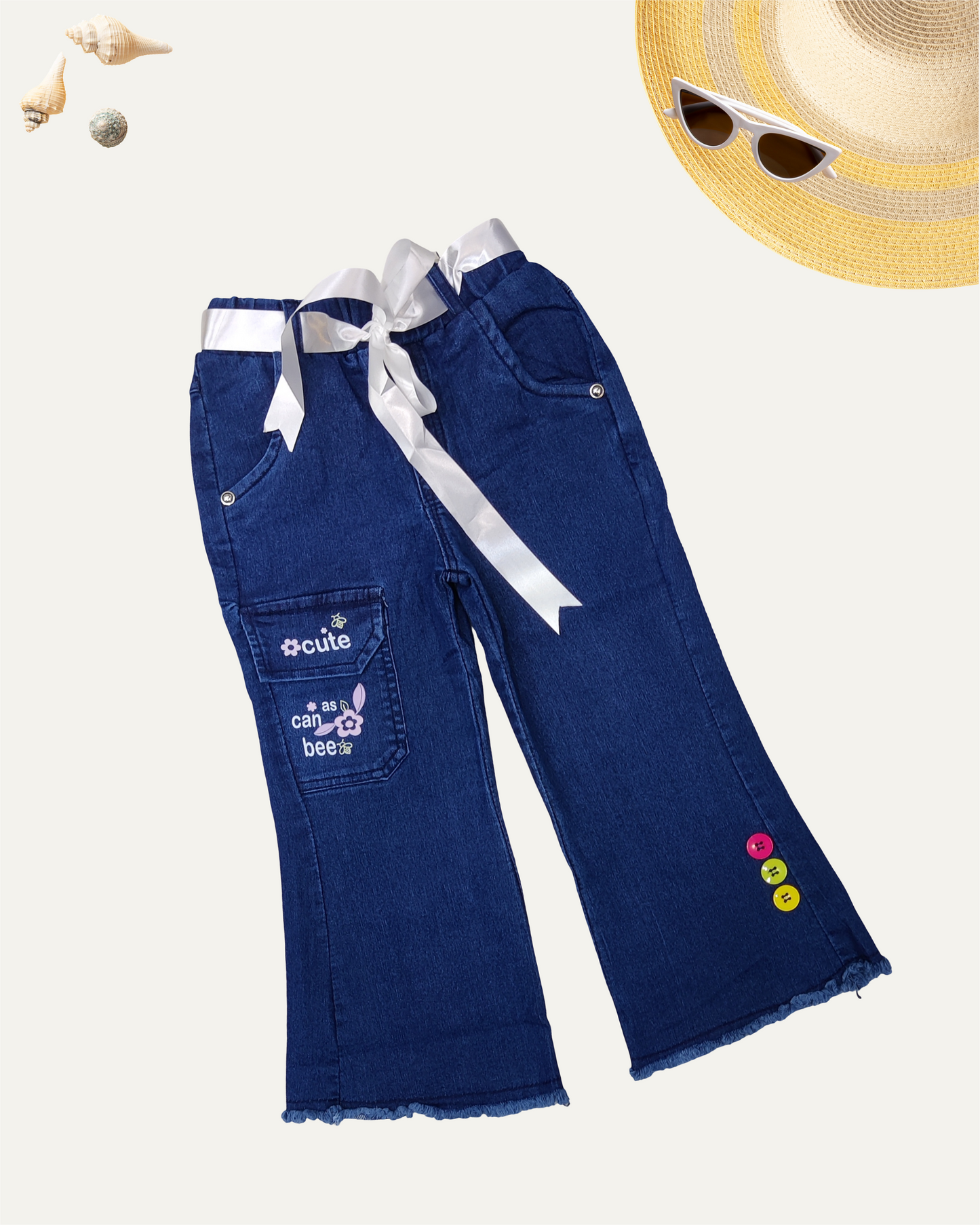 GIRLS FLARED PANTS WITH RIBBON TIE (1-12 YEARS) (DARK BLUE)