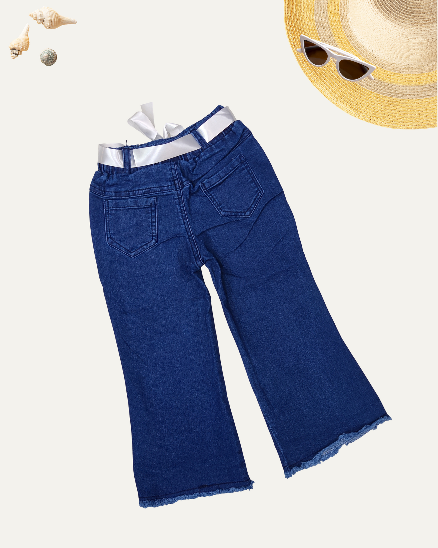 GIRLS FLARED PANTS WITH RIBBON TIE (1-12 YEARS) (DARK BLUE)