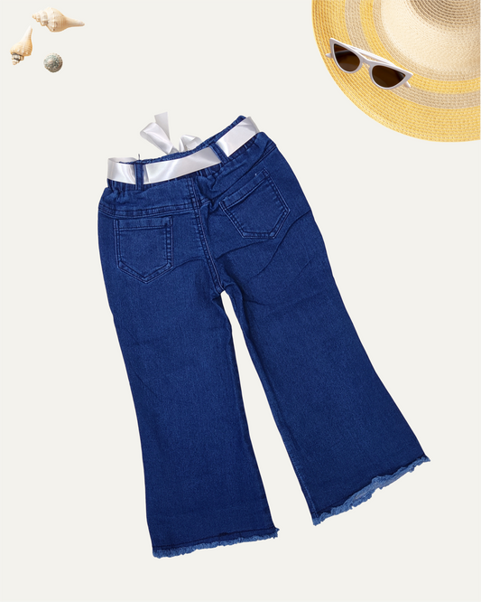 GIRLS FLARED PANTS WITH RIBBON TIE (1-12 YEARS) (DARK BLUE)